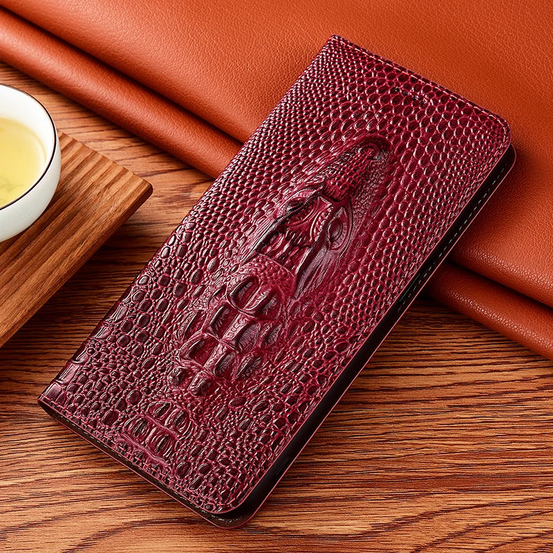 Crocodile Head Genuine Flip Leather Galaxy Case - DealJustDeal