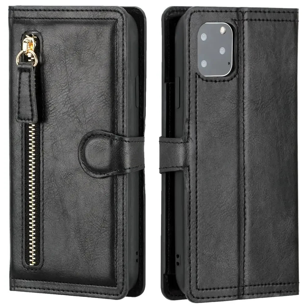 Zipper Flip Wallet Stand Leather iPhone Case - DealJustDeal