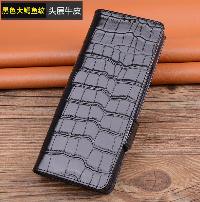 Alligator Grids Litchi Grain Genuine Cowhide Leather Galaxy Z Fold Case - DealJustDeal