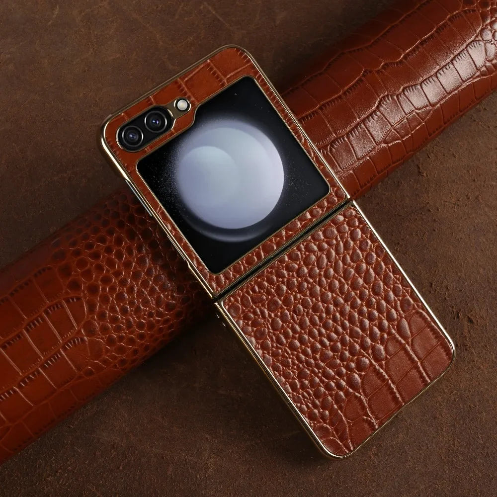 Electroplating Genuine Leather Galaxy Z Flip Case - DealJustDeal