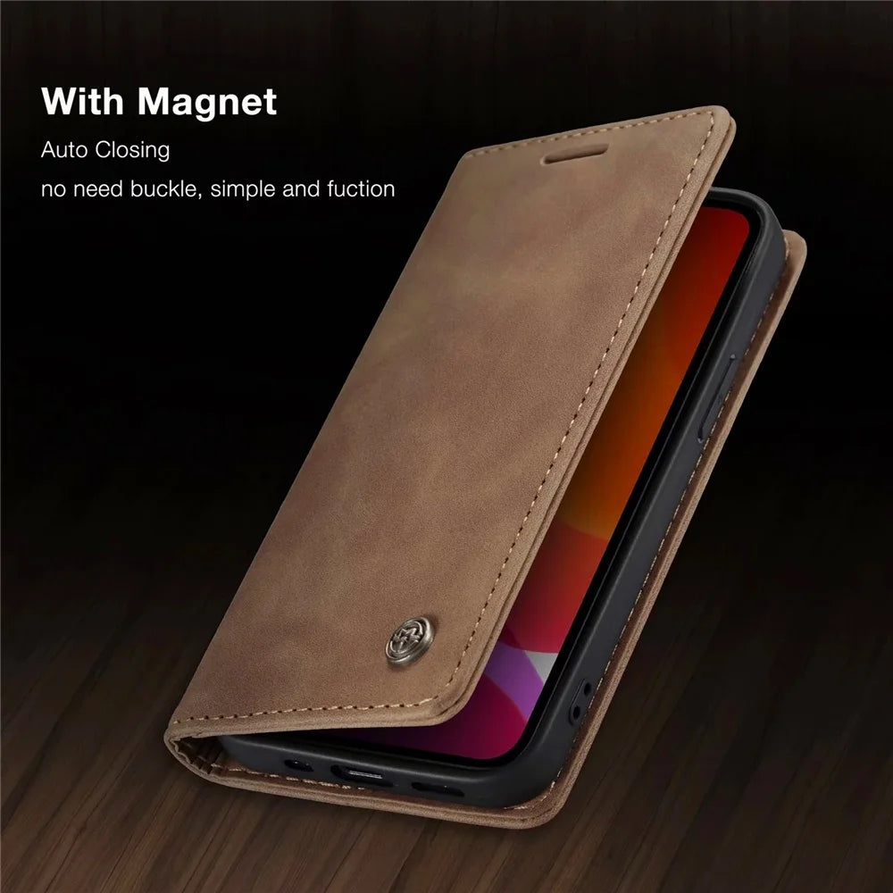 Magnetic Retro Matte Leather Flip iPhone Case - DealJustDeal