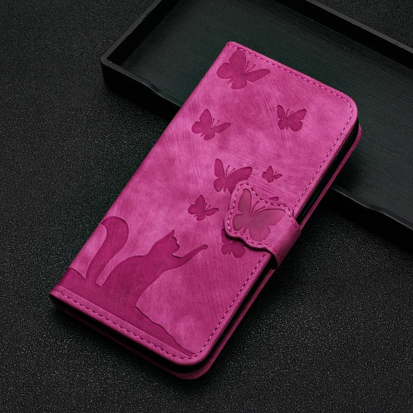 Cute Cat Butterfly Leather Flip iPhone Case - DealJustDeal