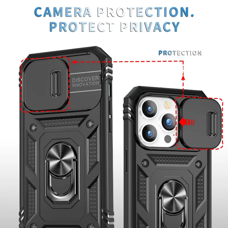 360 Full Body Rugged Protective Slide Camera Stand Protection Ring iPhone Case - DealJustDeal