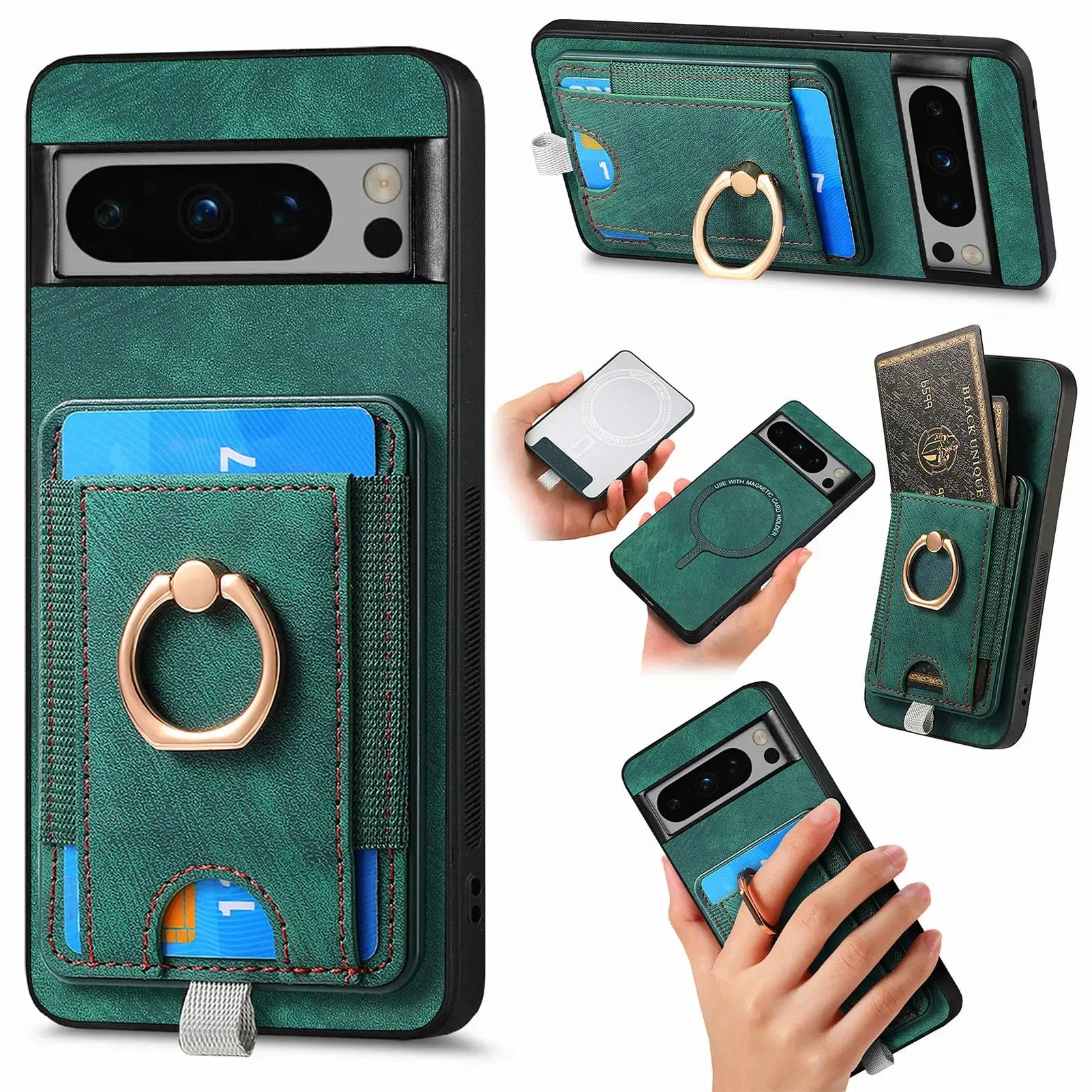 Magsafe Magnetic Separable Card Holder Ring Leather Google Case - DealJustDeal