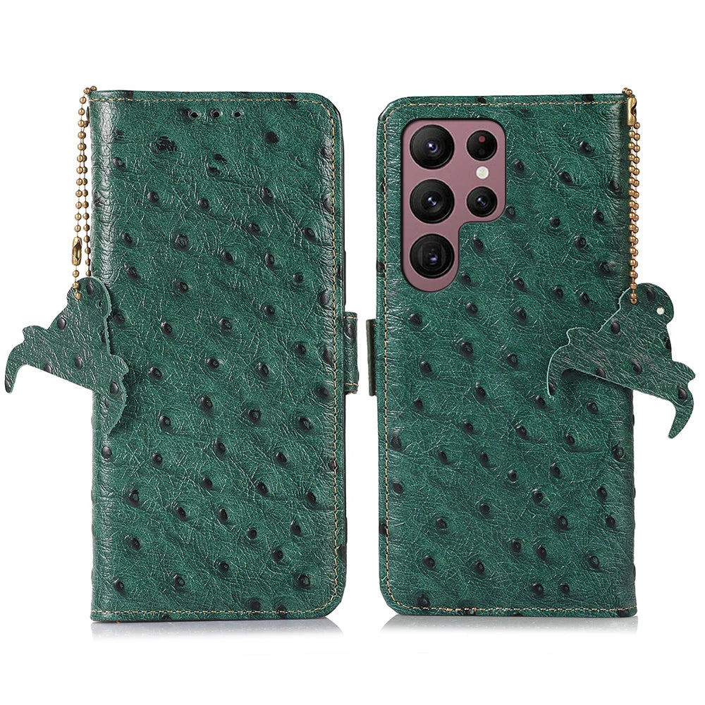 Ostrich Grain Genuine Leather Wallet Flip Galaxy A and S Case - DealJustDeal