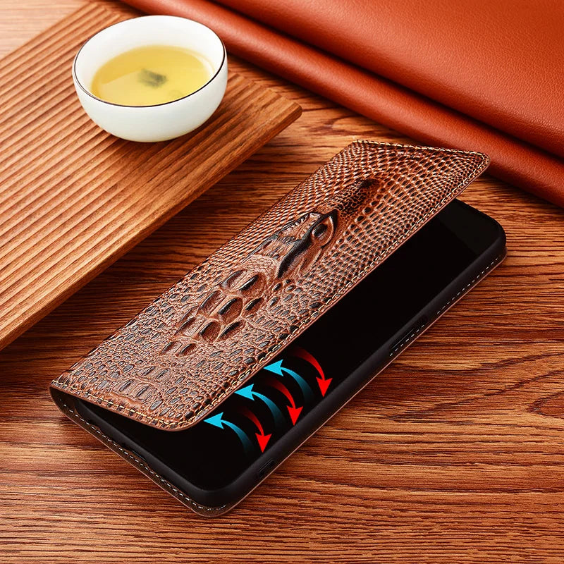 Crocodile Head Genuine Leather Flip Google Case - DealJustDeal