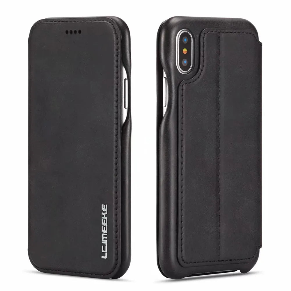 Folio Magnetic Card Slot Thin Flip Leather iPhone Case - DealJustDeal