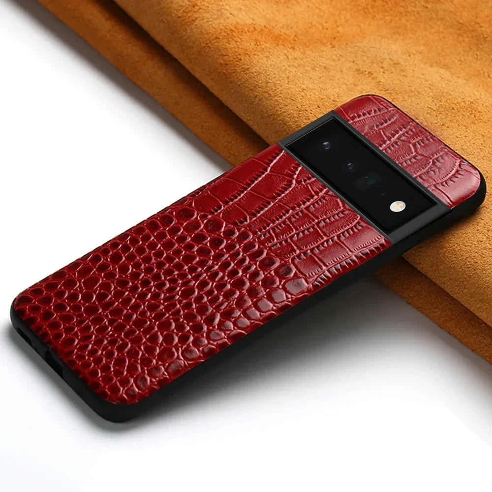 Retro Crocodile Alligatoter Pattern Genuine Cowhide Leather Google Case - DealJustDeal