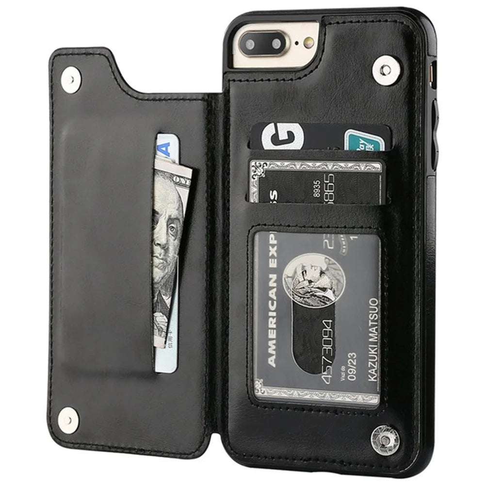 Leather Retro Card Holder Flip Wallet iPhone Case - DealJustDeal