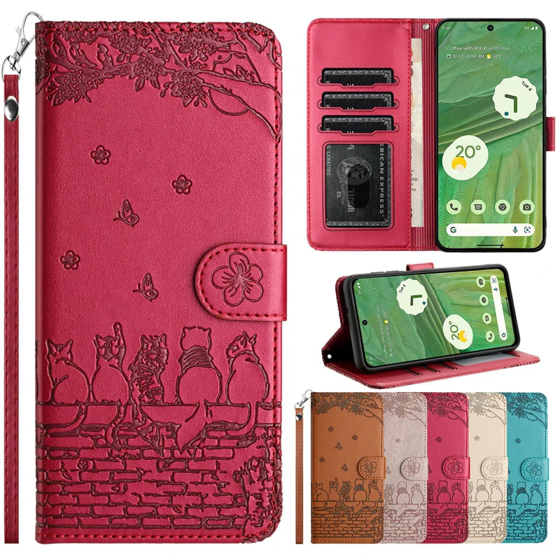 Wallet Cat Embossed Flip Over Leather Google Case - DealJustDeal