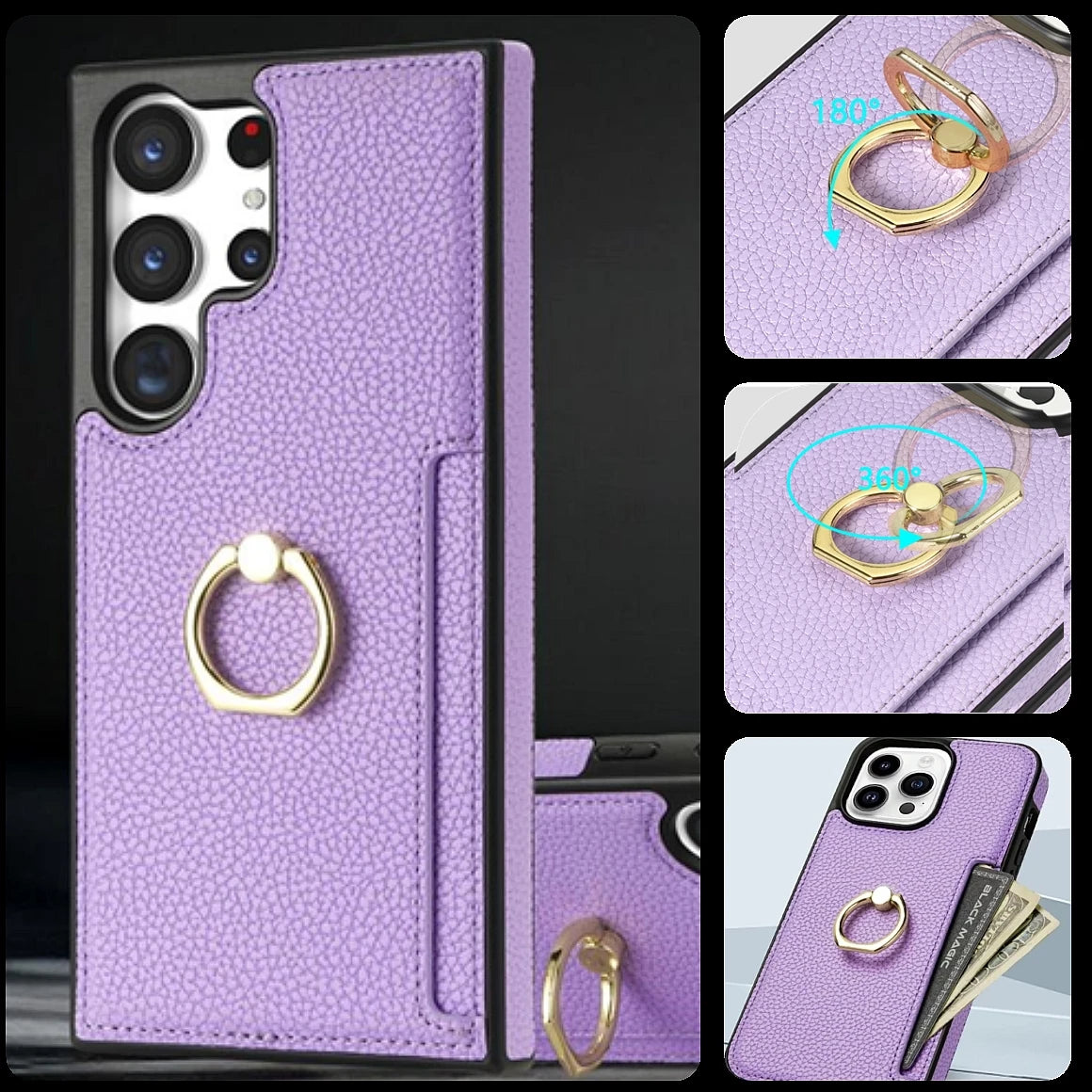 Stand Cards Slot Wallet Ring Holder Leather Galaxy S Case - DealJustDeal