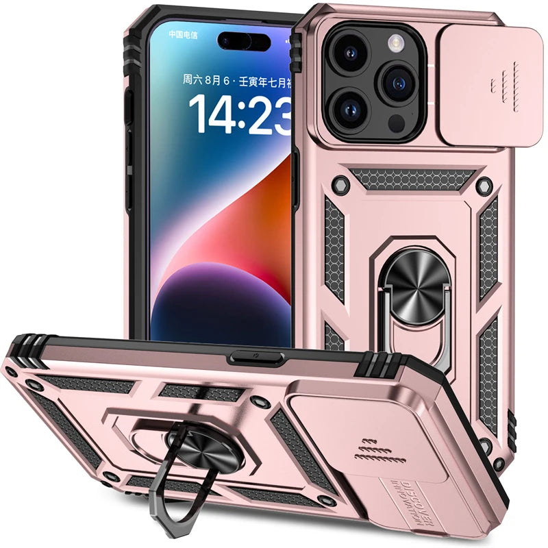 Stand Ring Slide Camera Armor iPhone Case - DealJustDeal