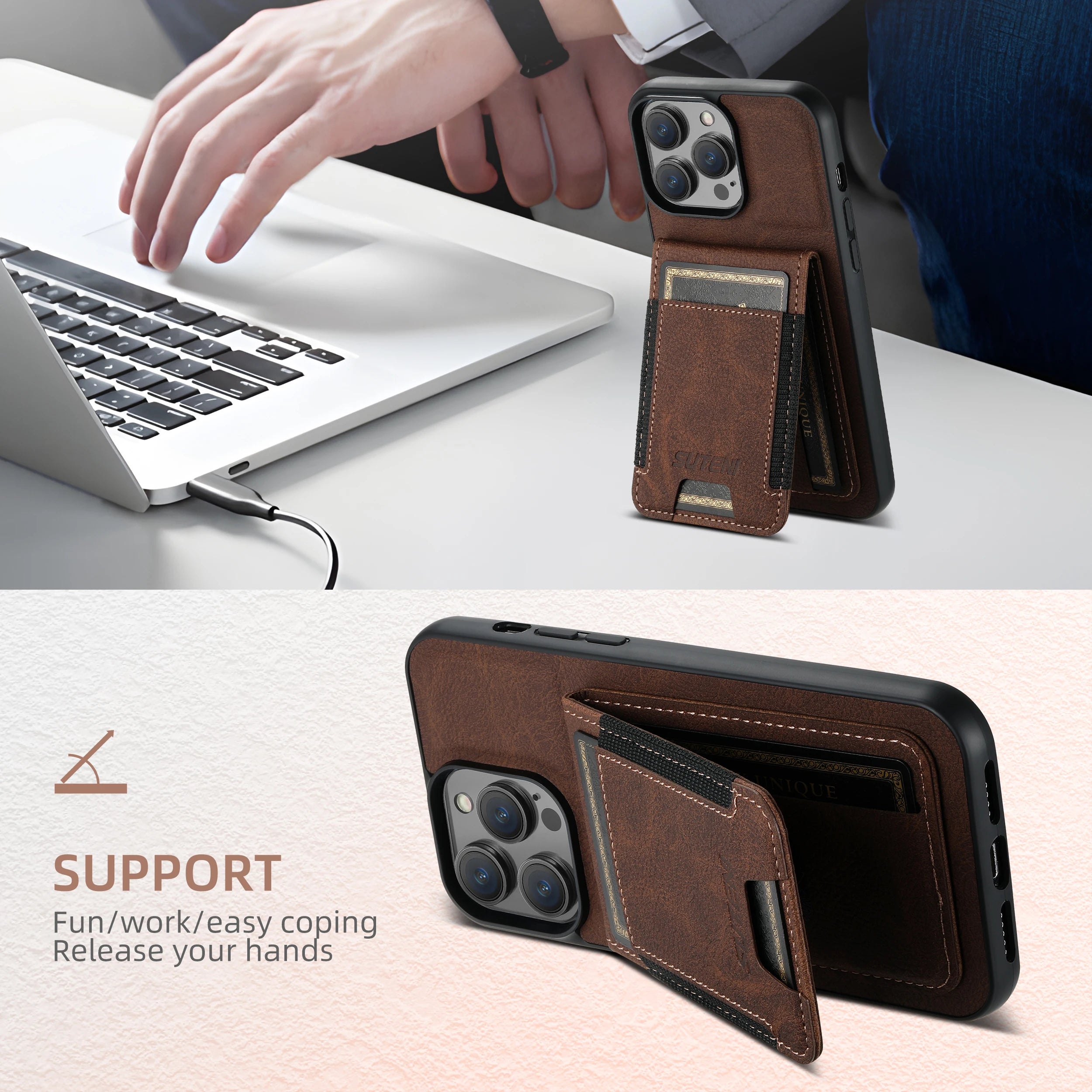 card Wallet holster leather iPhone case - DealJustDeal