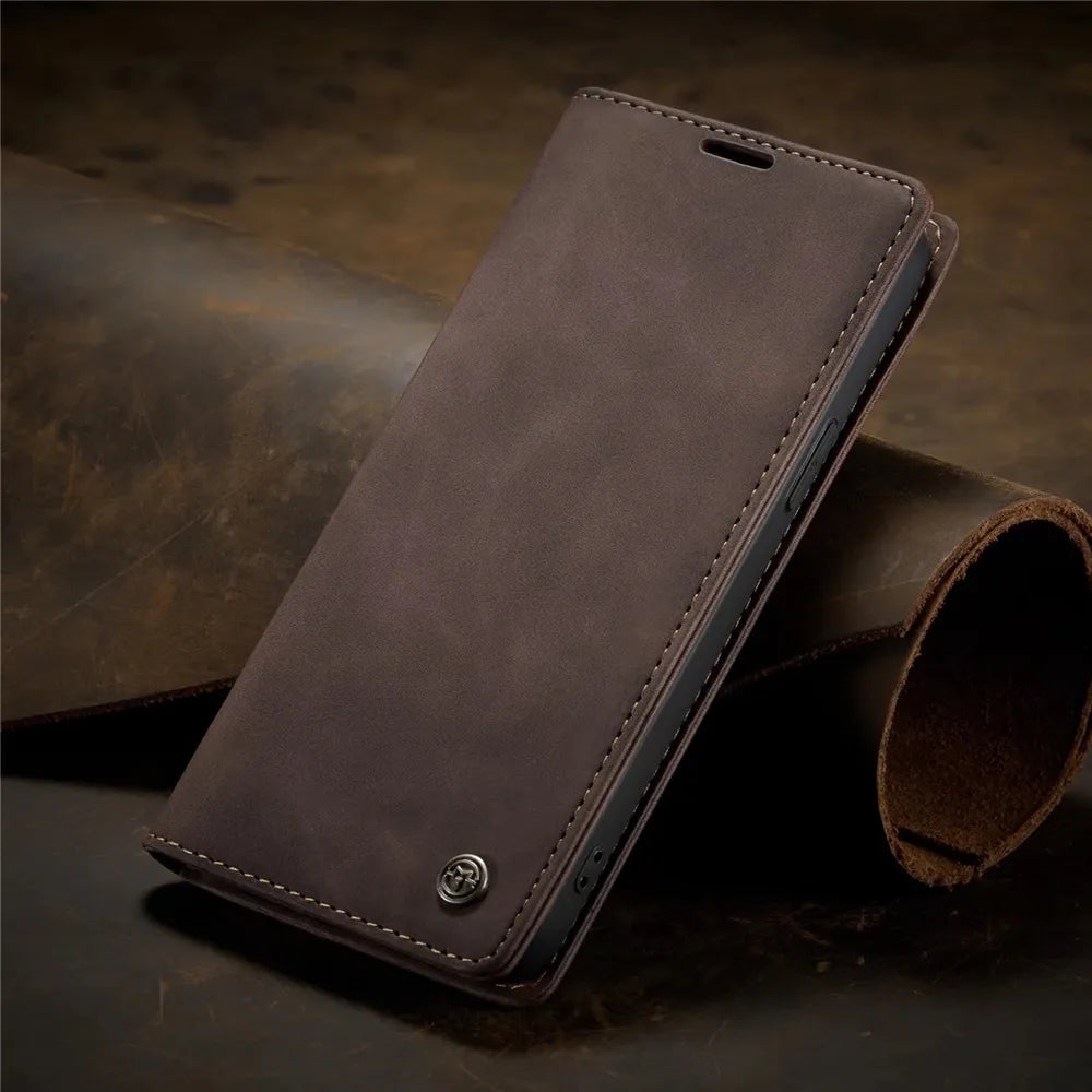 Magnetic Retro Matte Leather Flip iPhone Case - DealJustDeal