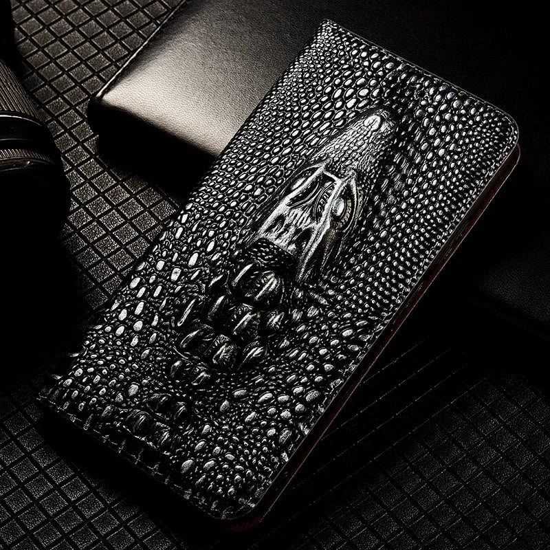 Retro 3D Crocodile Head Genuine Leather Galaxy Case - DealJustDeal