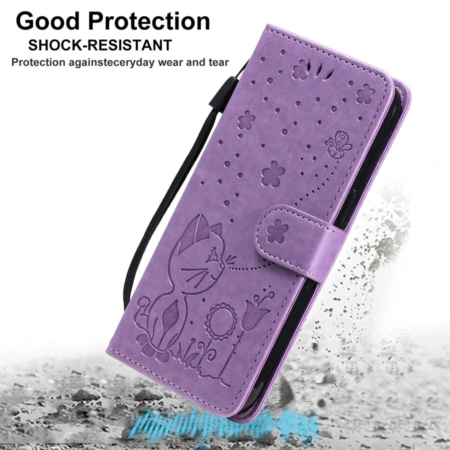 Cat Bee Leather Flip Google Case - DealJustDeal