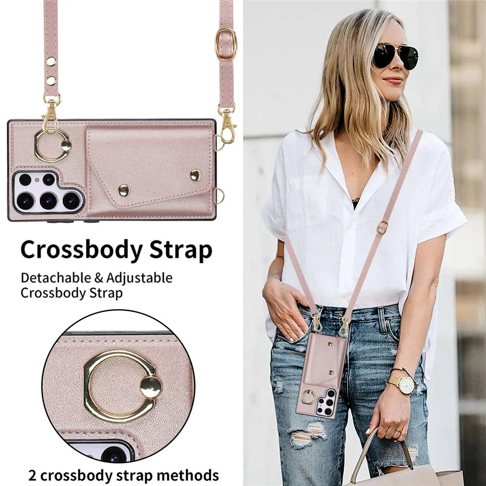 Crossbody Strap Lanyard Wallet Leather Galaxy A, S and Note Case - DealJustDeal