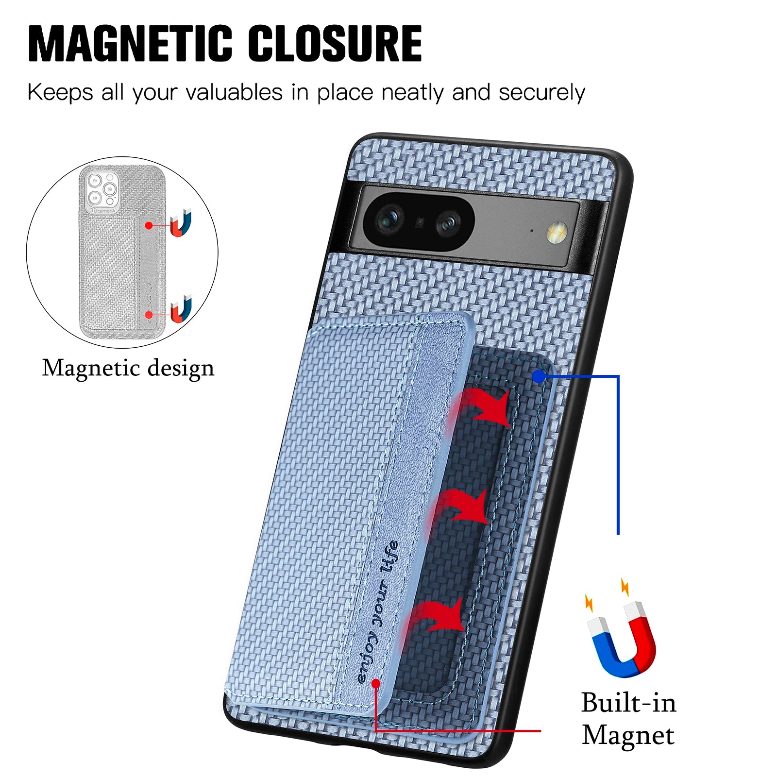 Carbon Fiber Pattern Wallet Leather Google Case - DealJustDeal