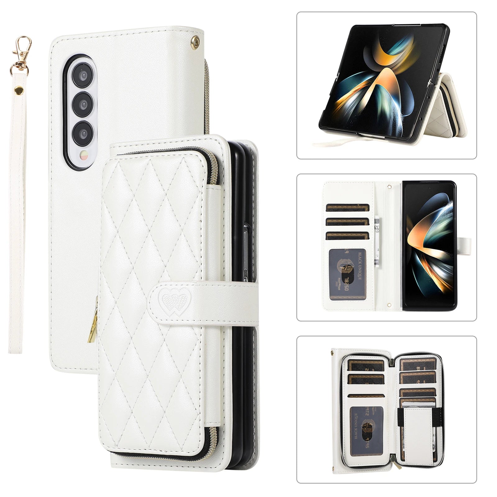 Zipper Buckle Magnet Card Holder Wallet Galaxy Z Fold Case - DealJustDeal