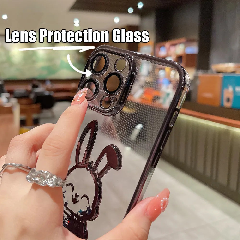 Cute Bear Quicksand Glitter iPhone Case With Transparent Camera Protector - DealJustDeal