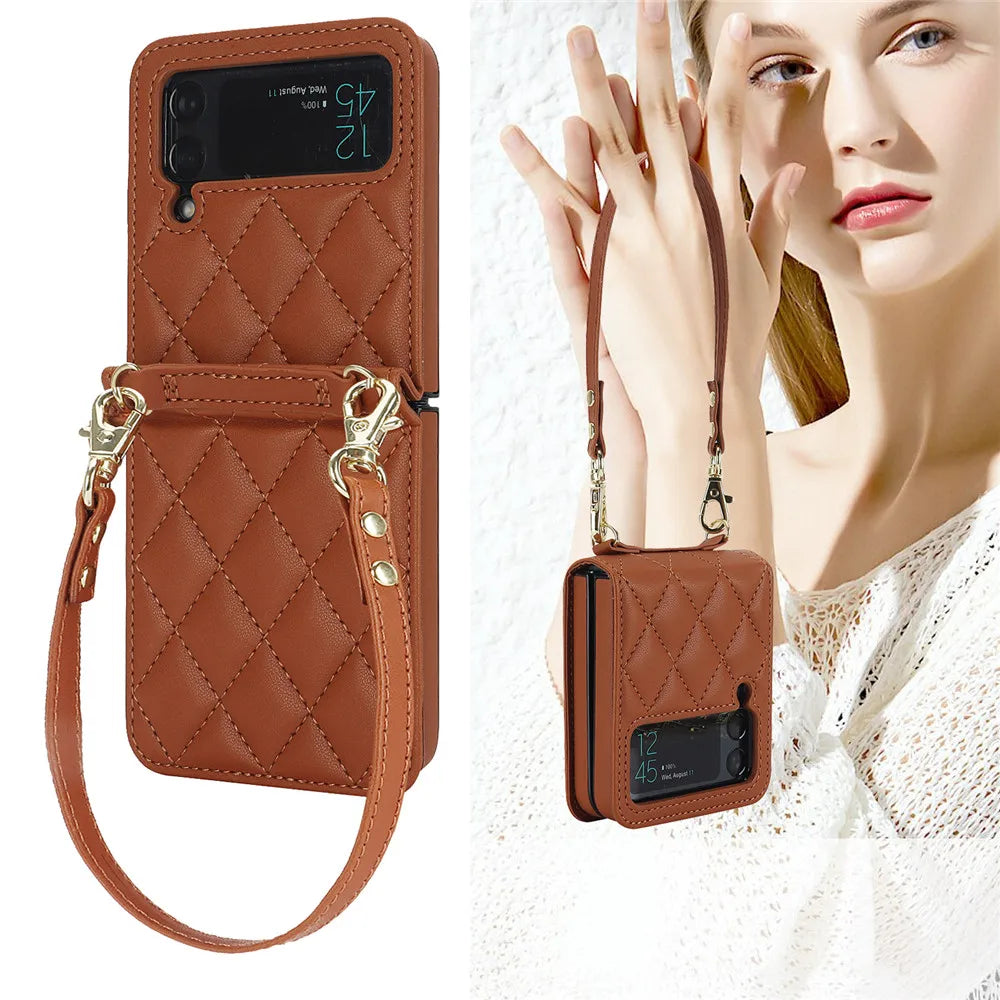 Luxury Crossbody Leather Galaxy Z Flip Case - DealJustDeal