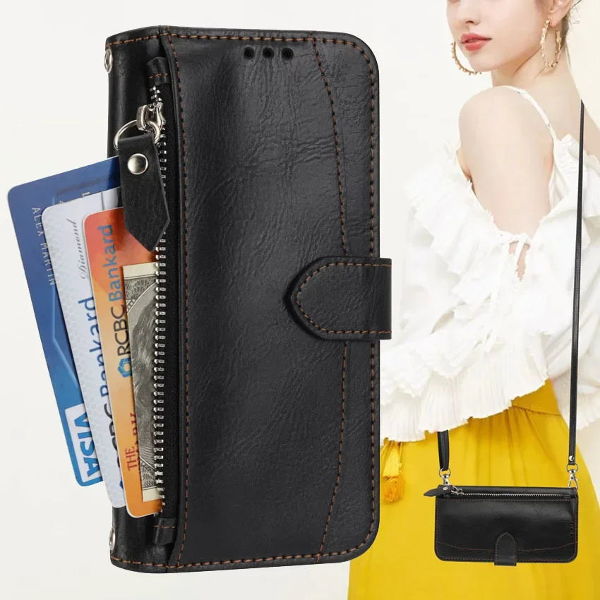 Zipper Wallet Card Slot Leather Galaxy A Case - DealJustDeal