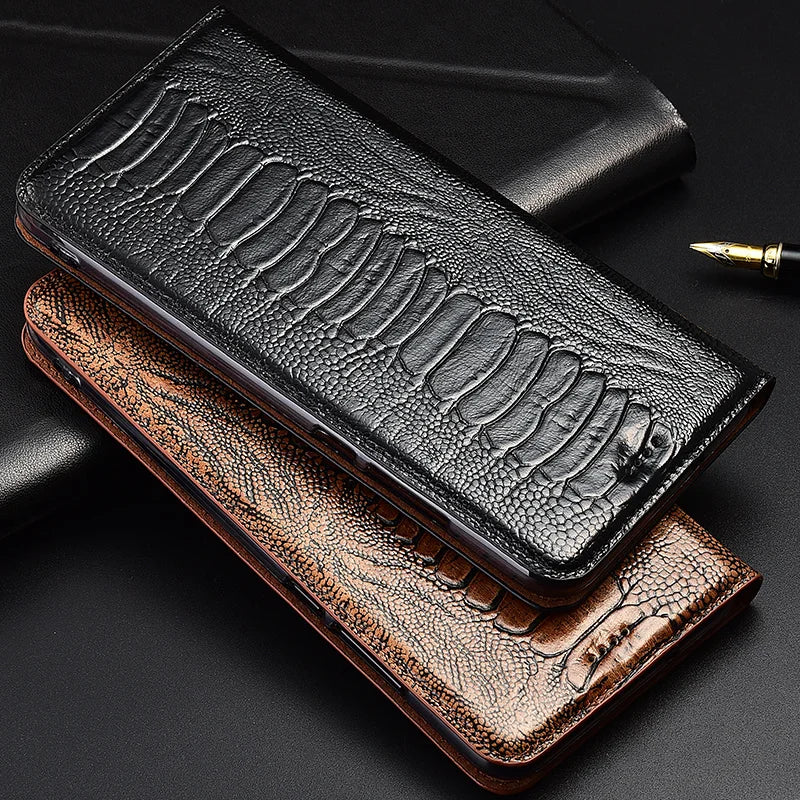 Ostrich Foot Retro Wallet Book Style Flip Genuine Leather iPhone Case - DealJustDeal