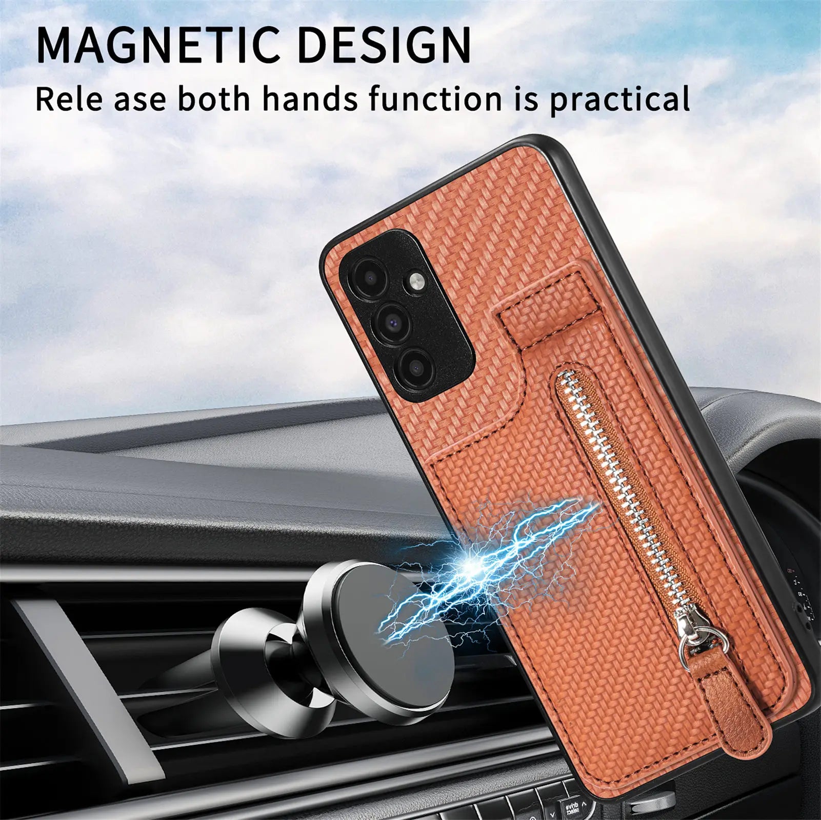 Zipper Carbon Fiber Magnetic Wallet Leather Galaxy A Case - DealJustDeal