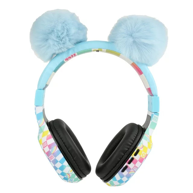 Justice Portable Wireless Bluetooth Headphone with Plush Pom Poms-Blue - DealJustDeal