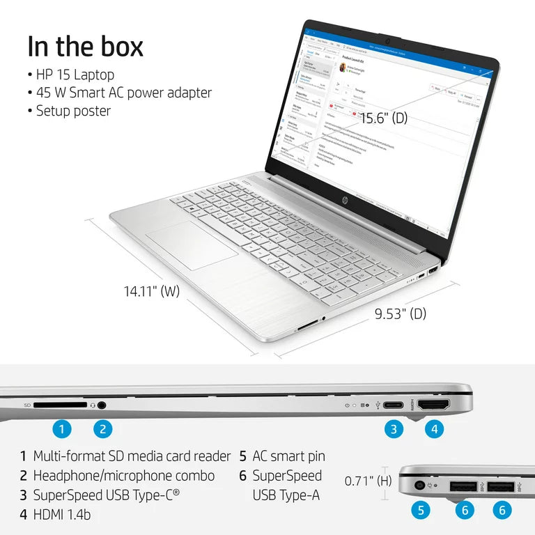 HP 15-dy2791wm 15.6" Laptop, Intel i3-1115, 8GB RAM, 256GB SSD, Win11H - DealJustDeal