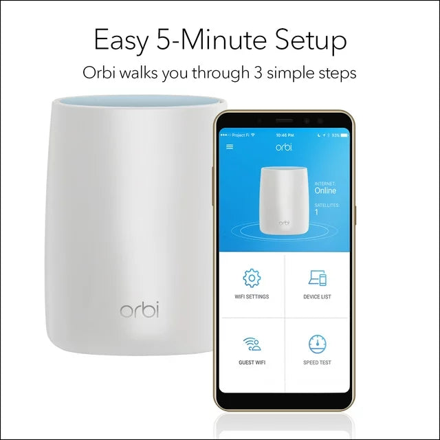 NETGEAR - Orbi AC3000 Tri-Band Mesh WiFi System with Router + 1 Satellite Extender, 3Gbps (RBK50) - DealJustDeal