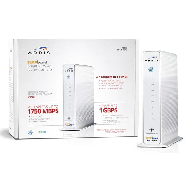 ARRIS Surfboard (24x8) DOCSIS 3.0 Cable Modem/AC1750 Dual-Band Router/Xfinity Voice.(SVG2482AC) - DealJustDeal