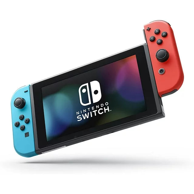 Nintendo Switch w/ Neon Blue & Neon Red Joy-Con + 12 Month Individual Membership Nintendo Switch Online + Carrying Case - DealJustDeal