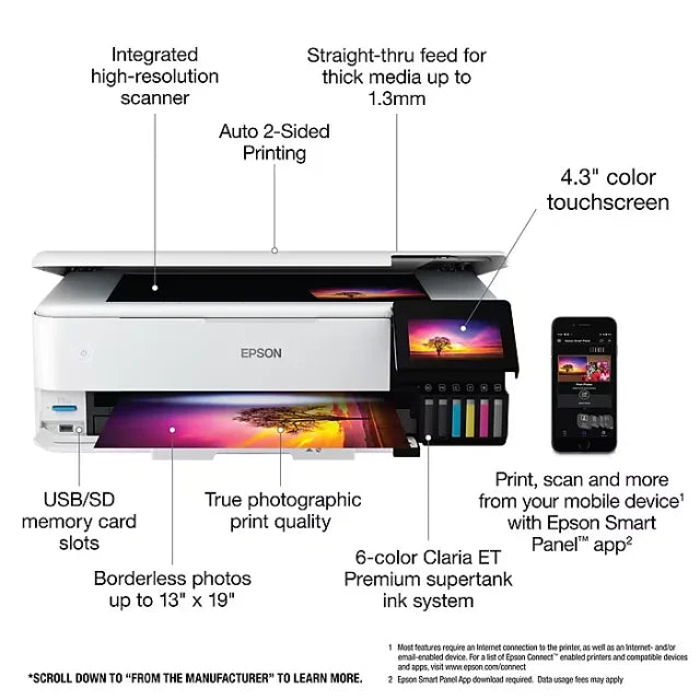 Epson EcoTank Photo ET-8550 Wireless Wide Format Color All-In-One Inkjet Printer (C11CJ21201) - DealJustDeal