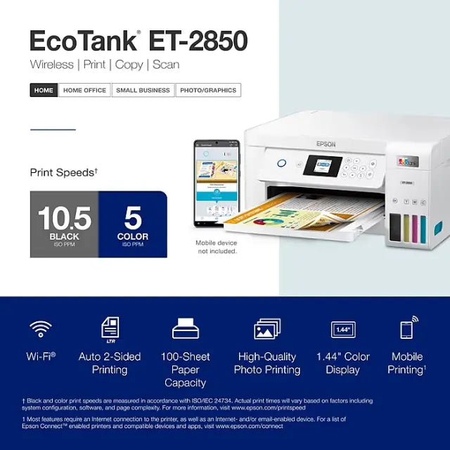 Epson EcoTank ET-2850 Wireless Color All-In-One Inkjet Printer (C11CJ63202) - DealJustDeal