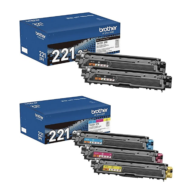 Brother® TN221 Black And Cyan, Magenta, Yellow Toner Cartridges, Pack Of 5, TN221KKCMY - DealJustDeal