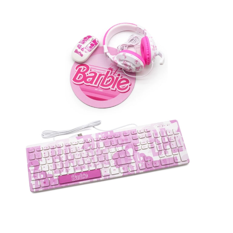 Barbie Printed Tech Bundle: Including Headphone + Mouse + Keyboard - DealJustDeal