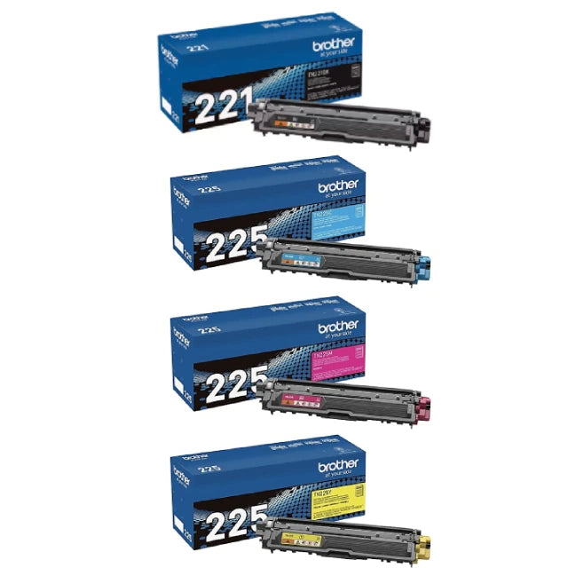 Brother TN225 Cyan/Magenta/Yellow High Yield and TN221 Black standard Yield Toner Cartridges, Pack Of 4 - DealJustDeal