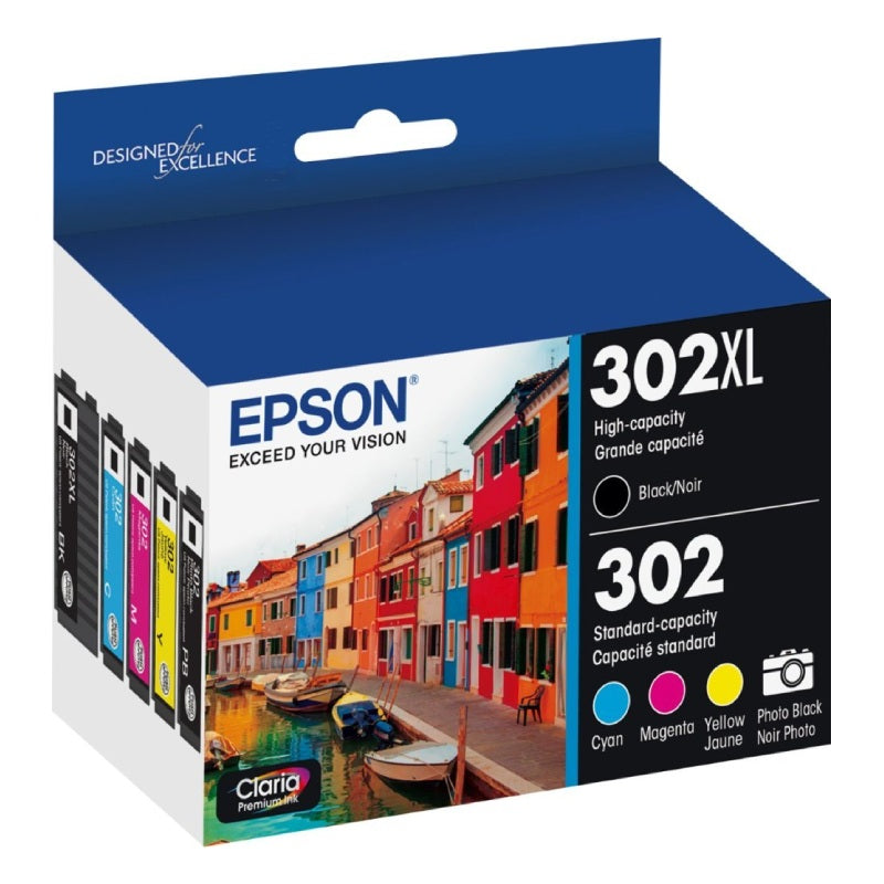 Epson - 302/302XL 5-Pack High-Yield and Standard Ink Cartridges - DealJustDeal